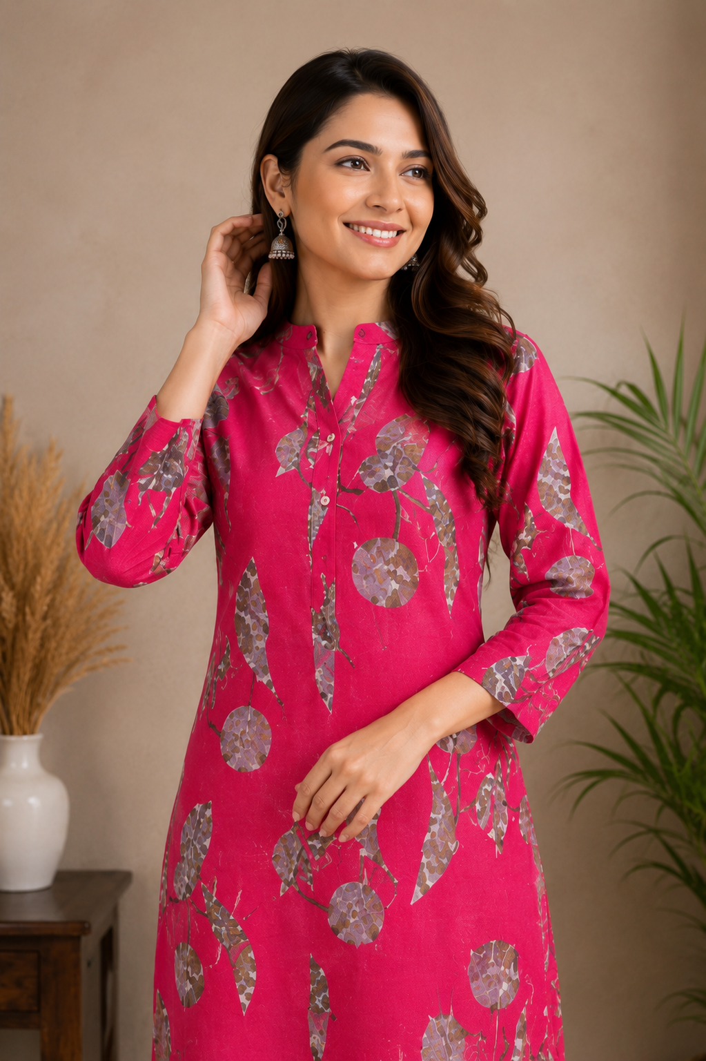 Fuchsia Botanical Print Kurti