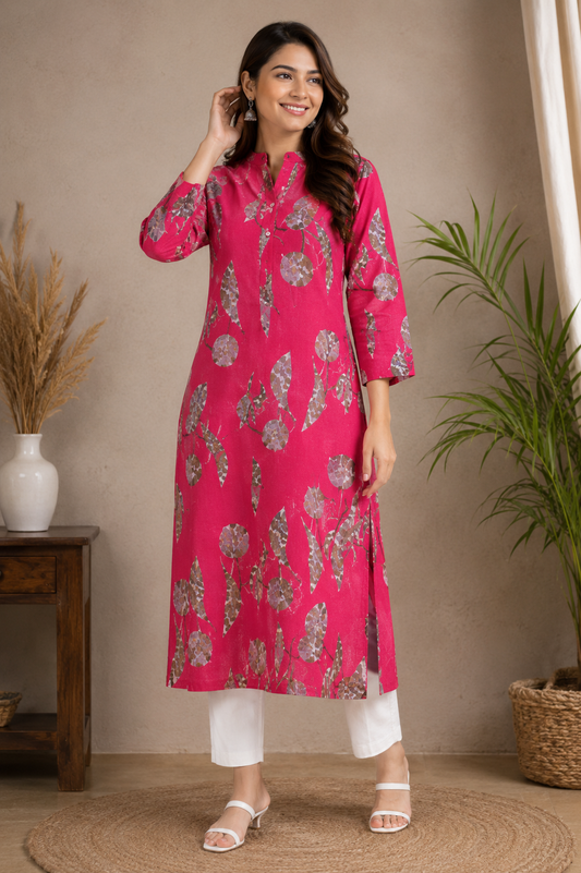 Fuchsia Botanical Print Kurti