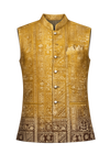 Men's Mustard Gold Jacquard Nehru Jacket | Premium Ethnic Wedding Waistcoat