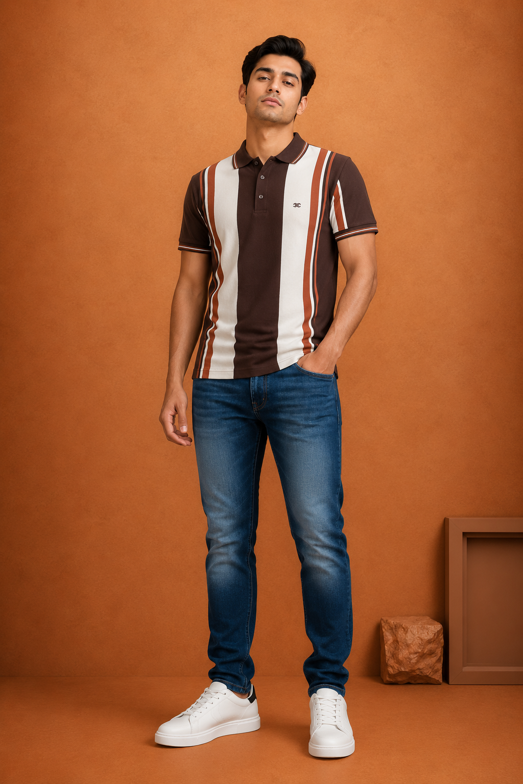 Men's  Vertical Stripe Polo T-Shirt