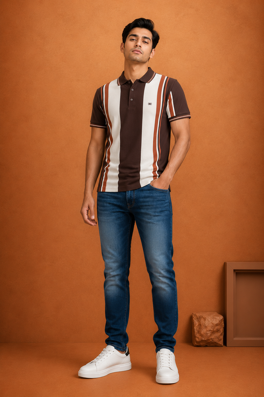 Men's  Vertical Stripe Polo T-Shirt