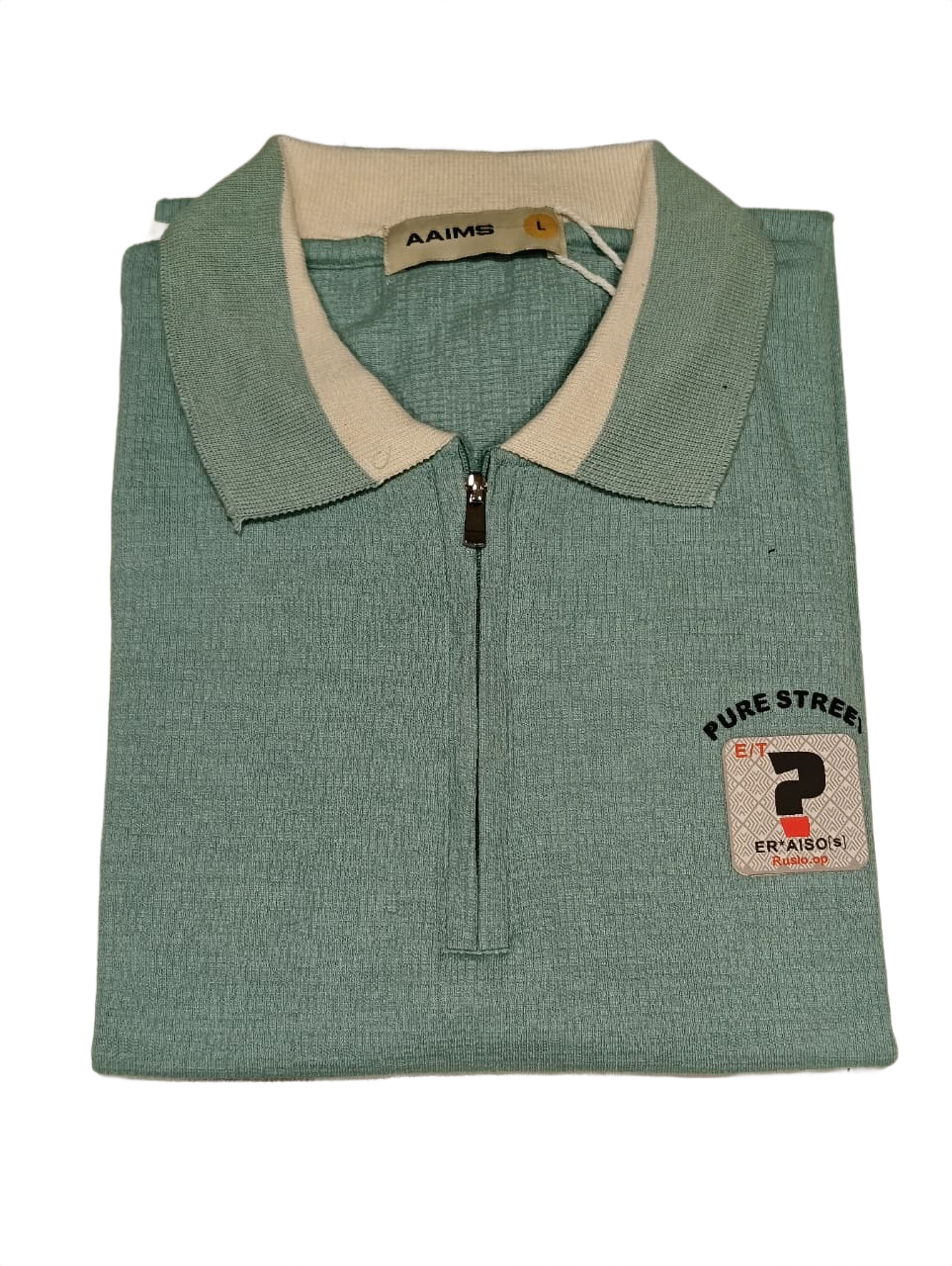 Pure Street Sage Green Zip Polo T-Shirt for Men