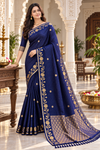 Royal Blue Zari Floral Saree