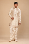 Premium Ivory Cream Embroidered Kurta Dhoti Set with Designer Stole