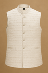 Men's Ivory Textured Nehru Jacket | Premium Ethnic Waistcoat