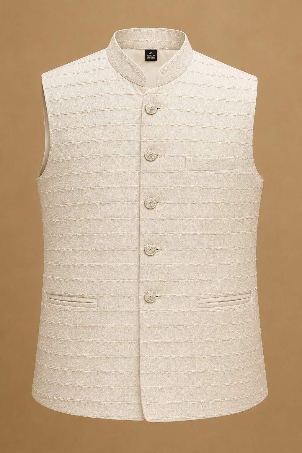 Men's Ivory Textured Nehru Jacket | Premium Ethnic Waistcoat