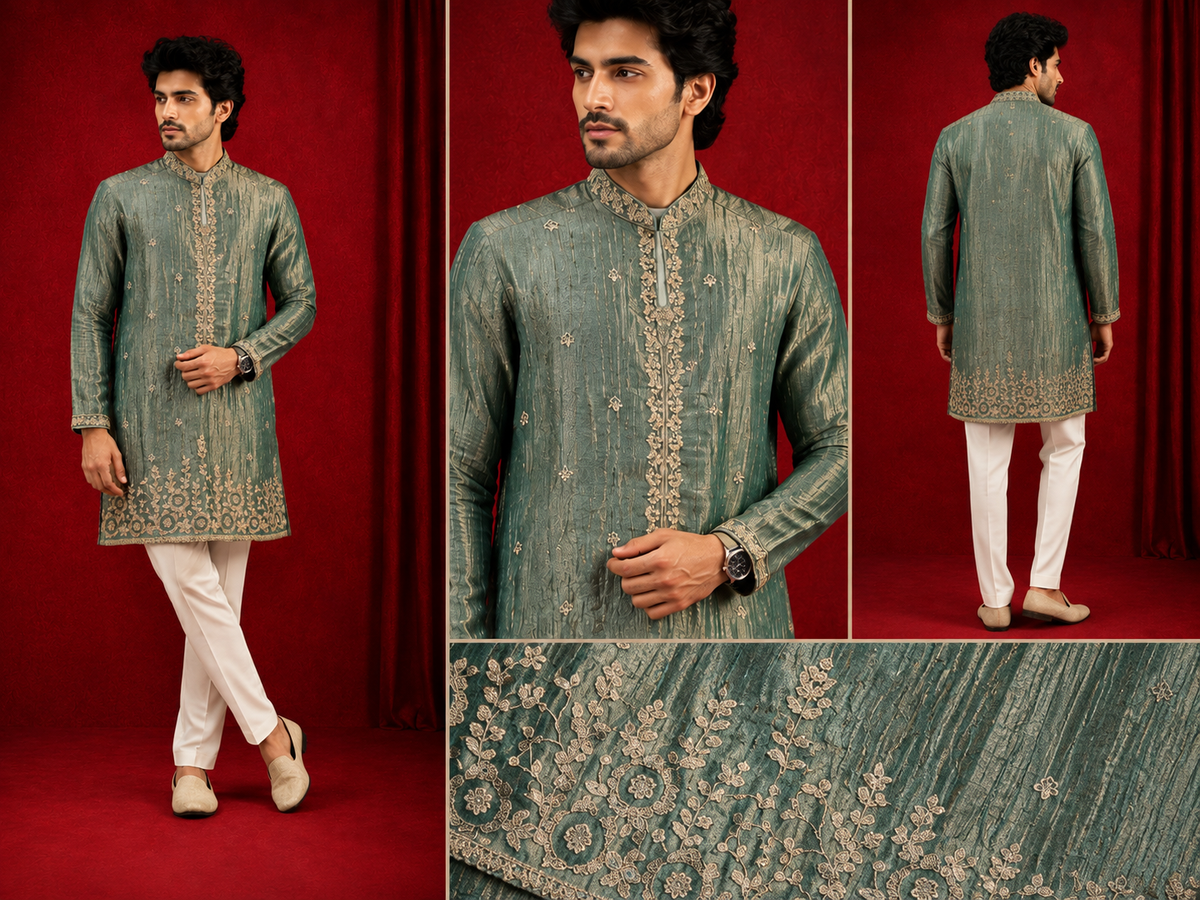 Sage Green Embroidered Men’s Festive Kurta