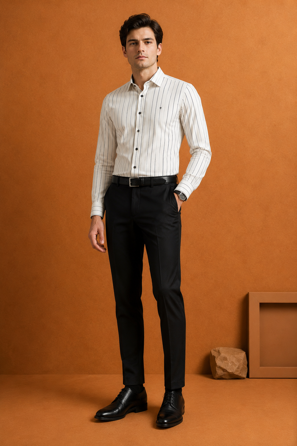 Men's Ivory White Pinstripe Formal Shirt