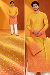 Mustard Yellow & Orange Embroidered Festive Kurta Set