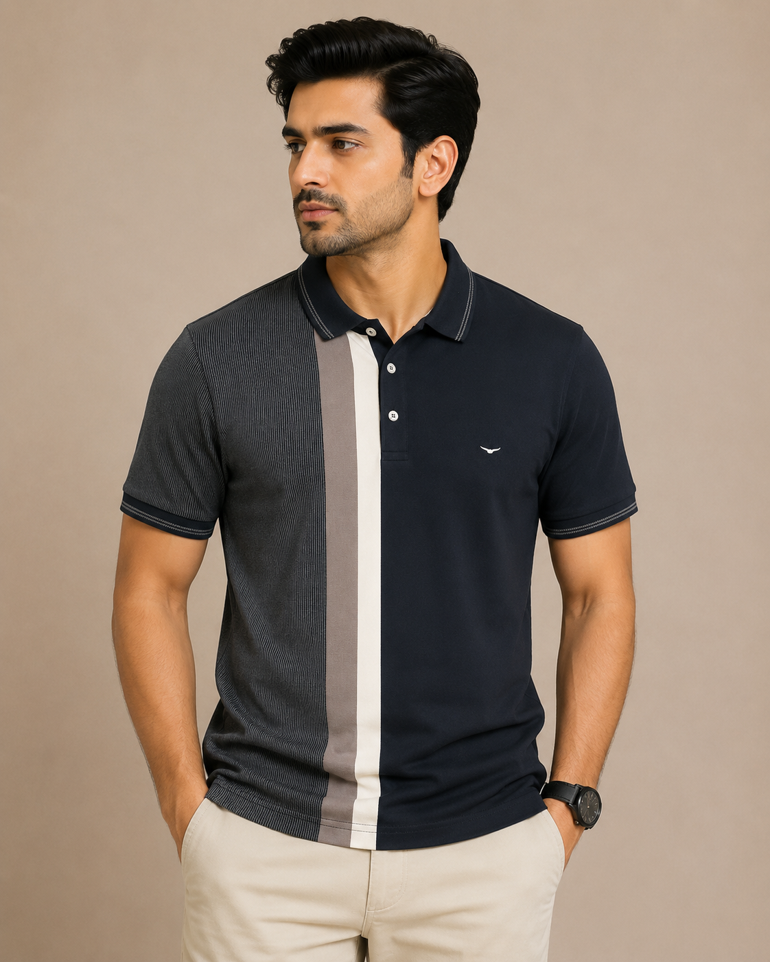 Men’s Navy Blue Color Block Polo T-Shirt