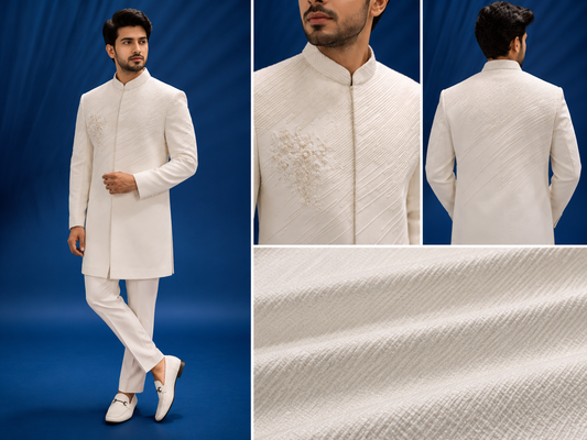 Ivory White Embroidered Indo-Western Sherwani