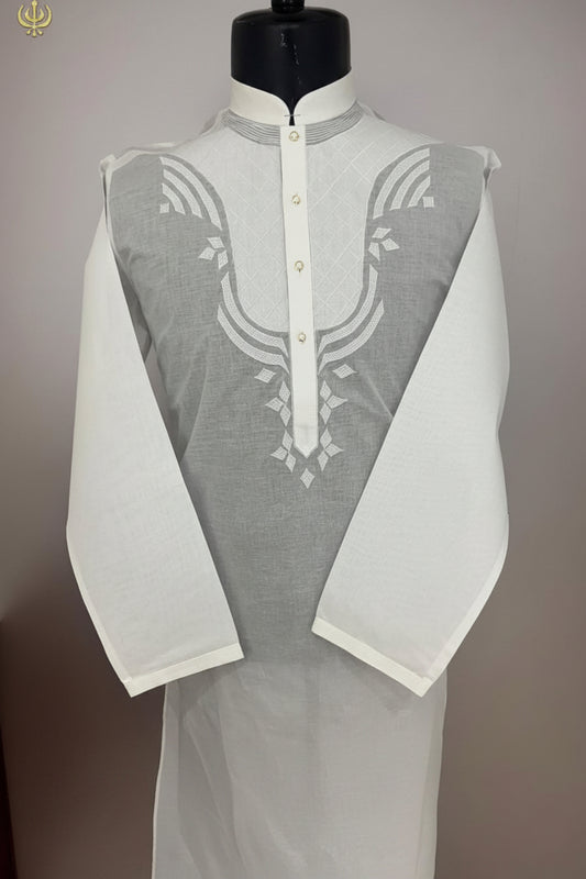 Elegant White Embroidered Kurta Pajama for Men