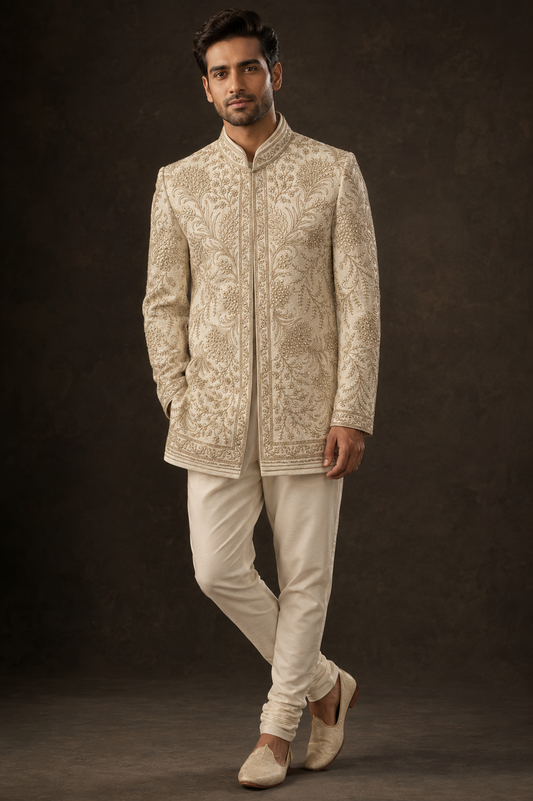 Ivory Gold Embroidered Jodhpuri Set