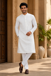 White Self-Design Embroidered Kurta