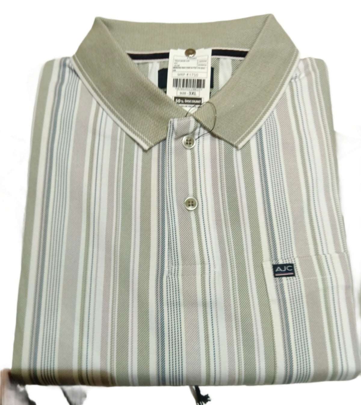 Men's olive green Vertical Stripe Polo T-Shirt