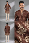 Brown Embroidered Festive Kurta Set