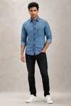 Men’s Light Blue Washed Denim Full-Sleeve Shirt