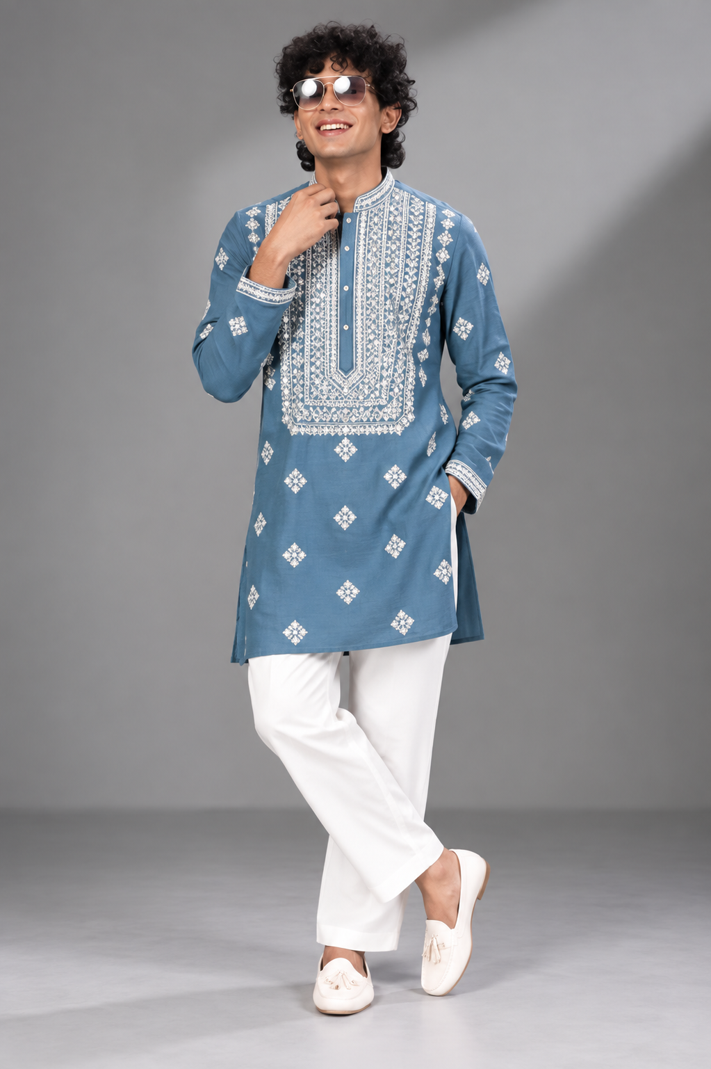 Blue Embroidered Festive Kurta