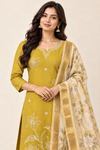 Mustard Yellow Embroidered Kurta Pant Set with Floral Dupatta