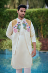 Ivory Floral Embroidered Modi Jacket with Kurta Set