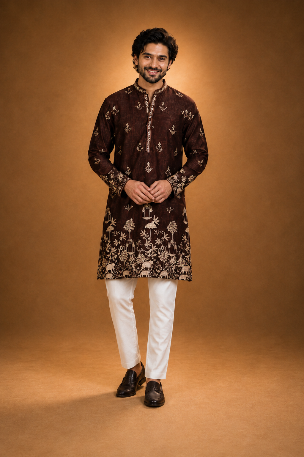 Royal Brown Heritage Embroidered Kurta