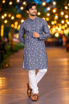 Men’s Slate Blue Leaf Print Only Kurta