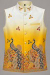 Ivory to Mustard Yellow Peacock Embroidered Modi Jacket