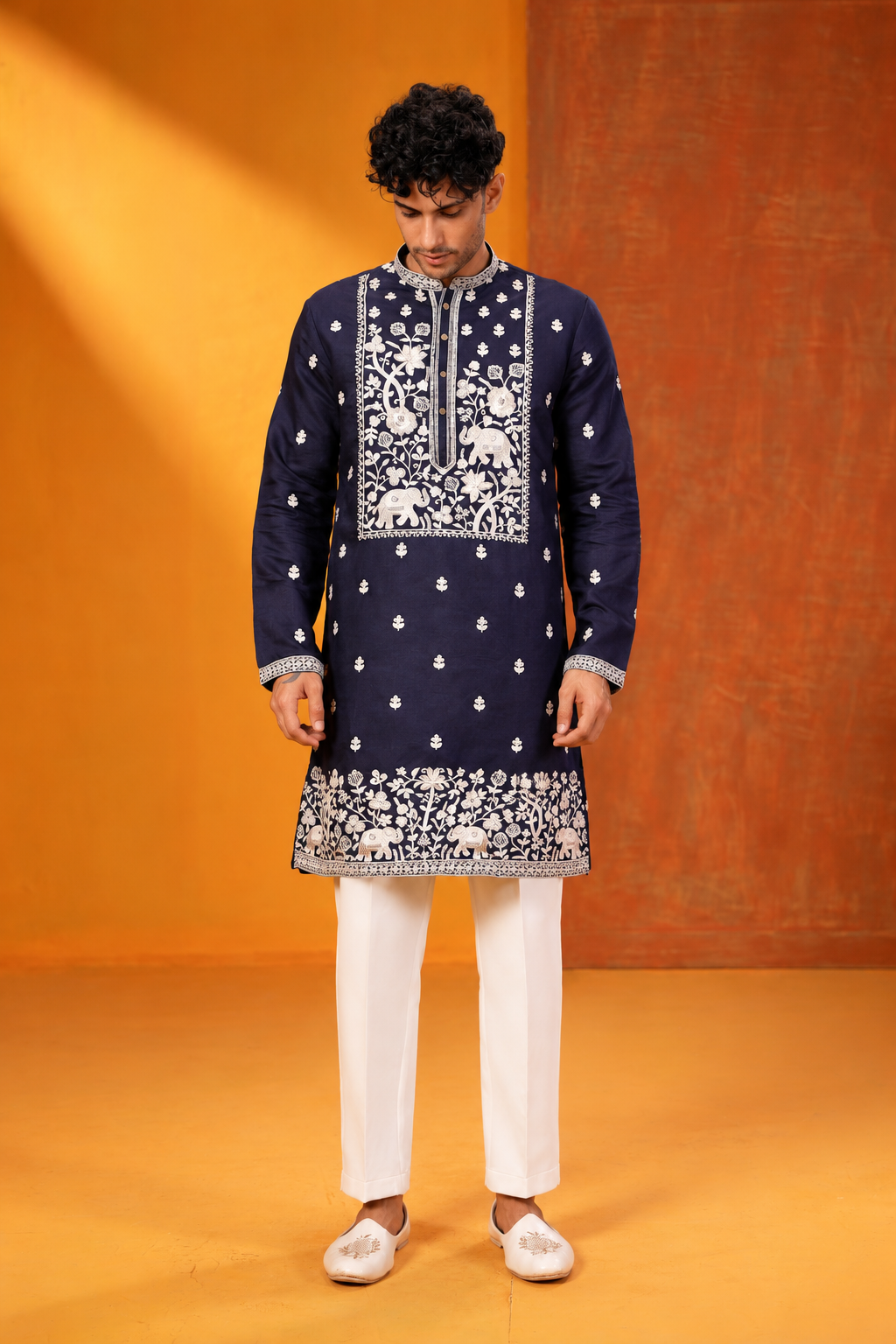 Navy Blue Embroidered Kurta Set