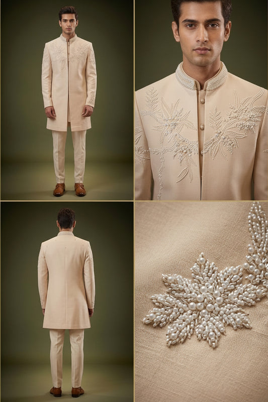 Men’s Ivory Embroidered Sherwani Set