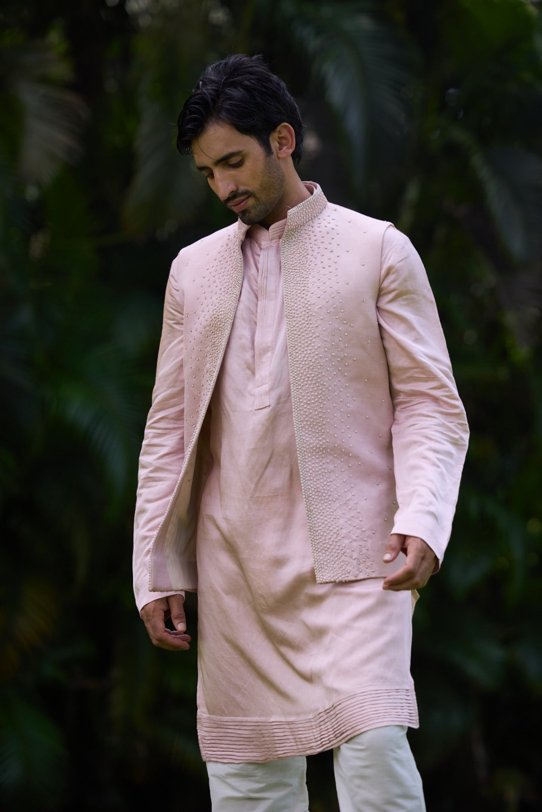Blush Pink Embellished Nehru Jacket Kurta Set