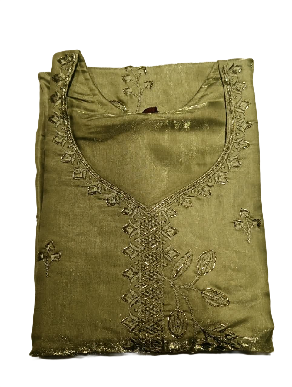 Olive Green Embroidered Kurta Pant Set with Golden Dupatta