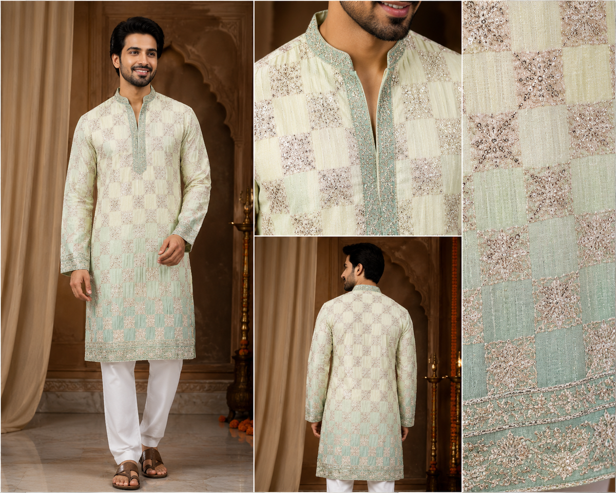 Pastel Mint Embroidered Festive Kurta Set