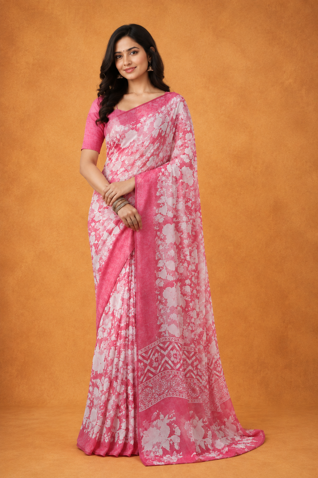 Floral Printed Saree with Elegant Border