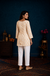 Elegant Cream Beige Floral Print Short Kurti