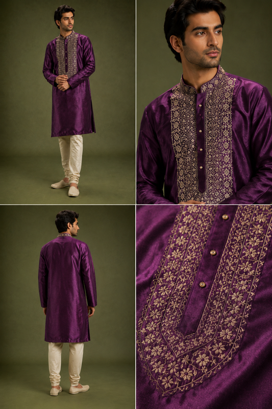 Royal Plum Embroidered Festive Kurta Set
