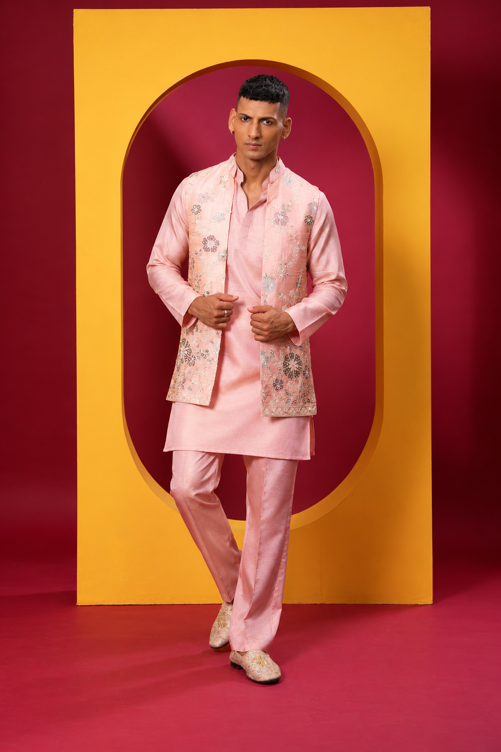 Blush Pink Embroidered Indo-Western Kurta Set