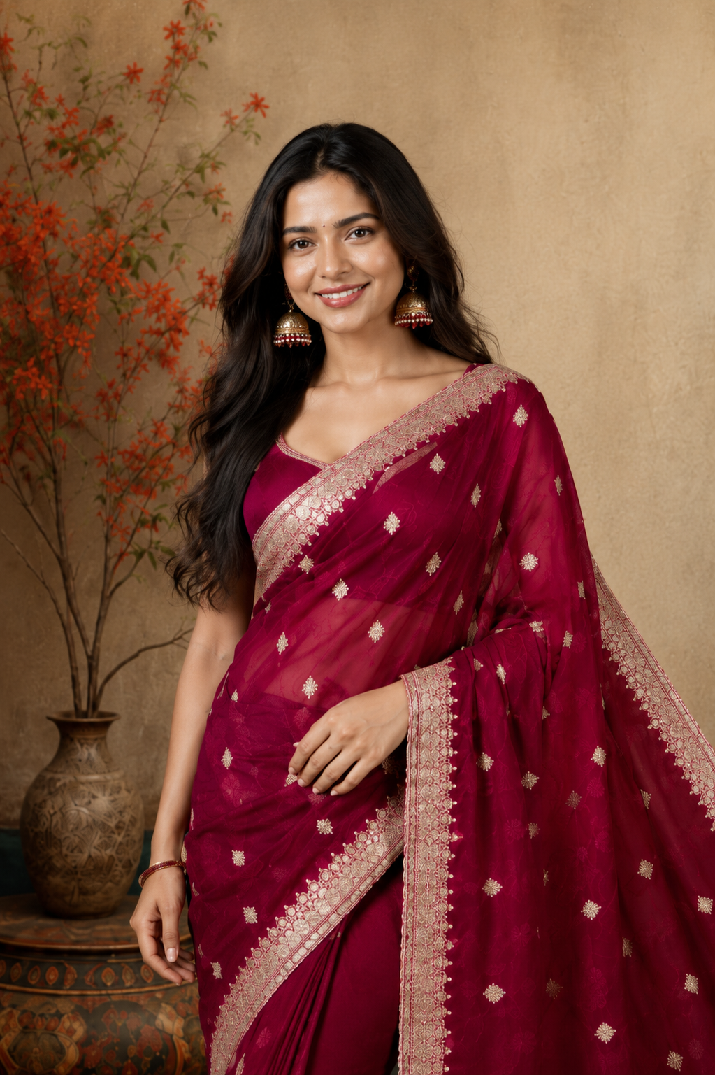 Embroidered Saree with Elegant Zari Border
