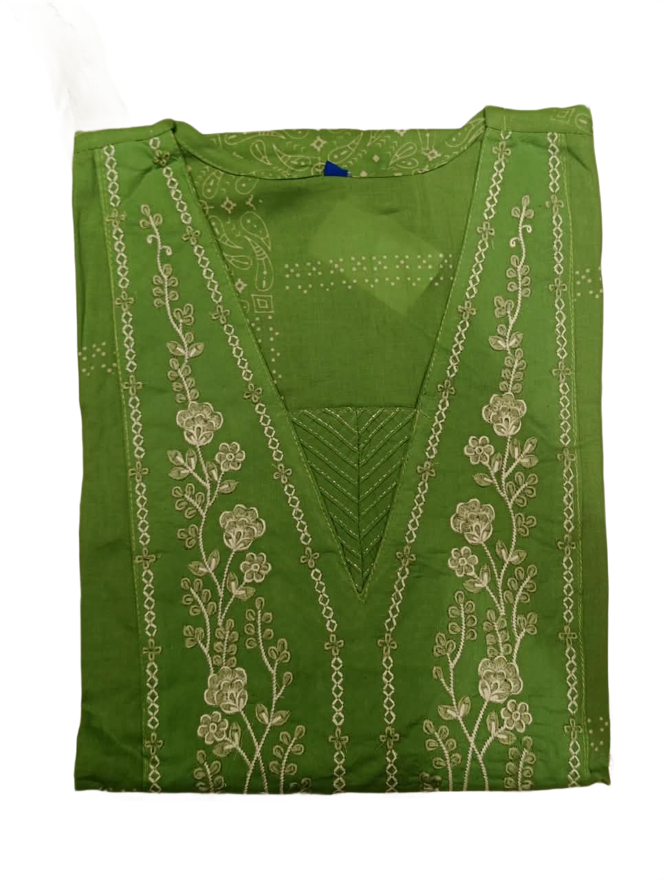 Light Green Embroidered Yoke Straight Kurta with Trousers & Printed Dupatta Set