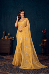 Golden Mustard Embroidered Designer Saree with Elegant Silver Thread Work