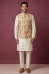 Beige Floral Brocade Nehru Jacket