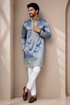 Steel Blue Embroidered Festive Kurta Set