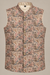 Beige Botanical Printed Nehru Jacket for Men