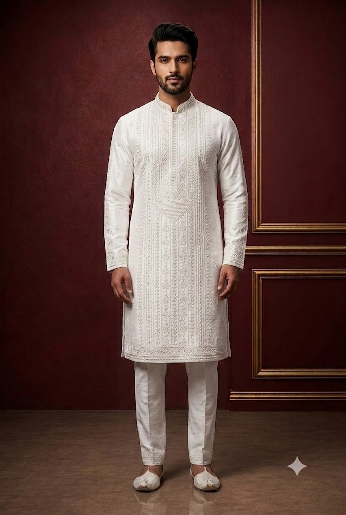 Classic White Embroidered Kurta Set