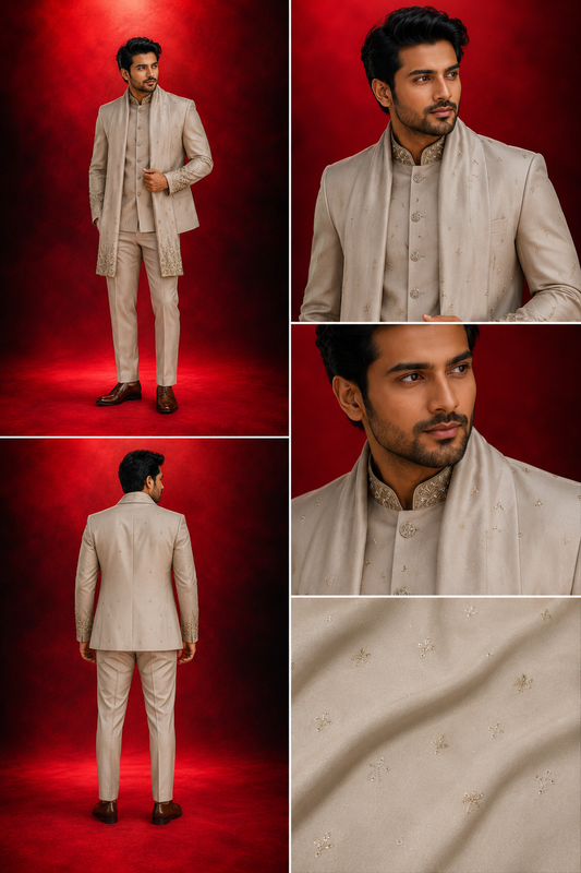 Olive Green Embellished Jodhpuri Bandhgala Suit