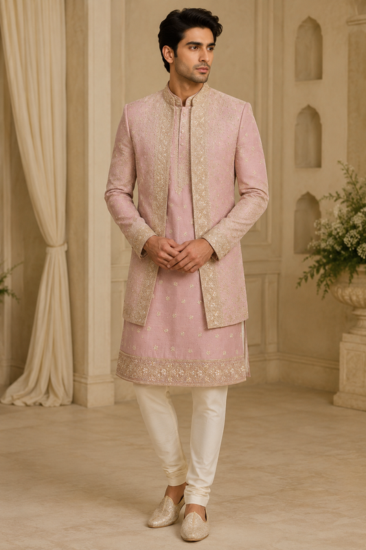 Blush Pink Embroidered Indo-Western Sherwani