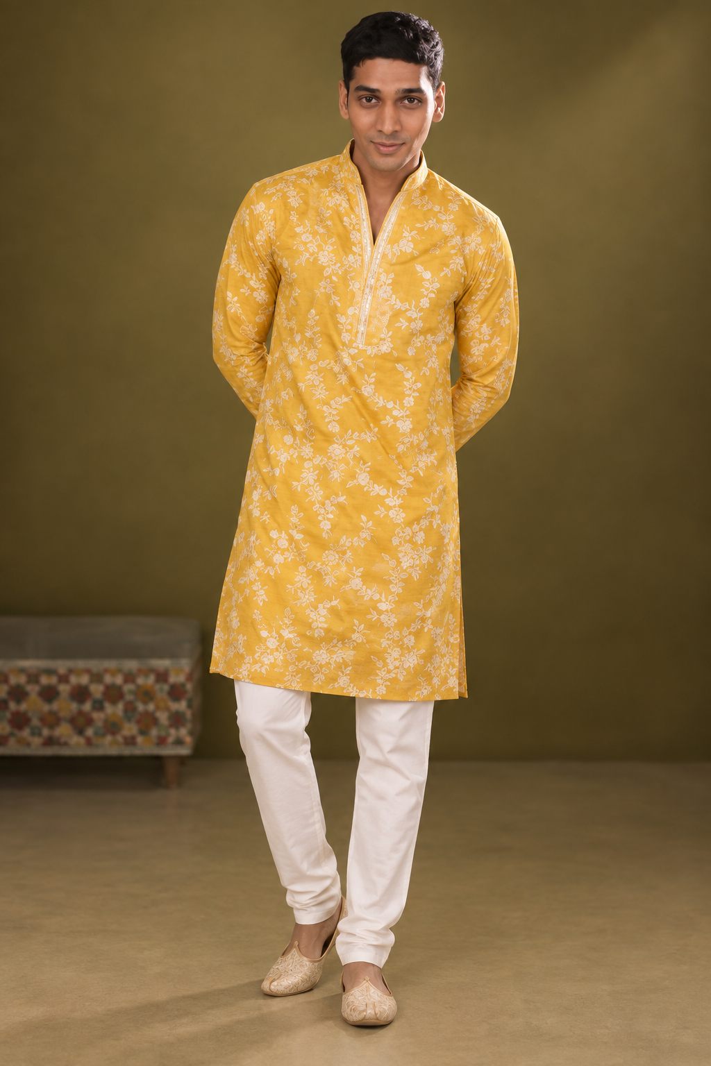 Mustard Yellow Floral Printed Kurta