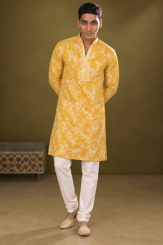 Mustard Yellow Floral Printed Kurta