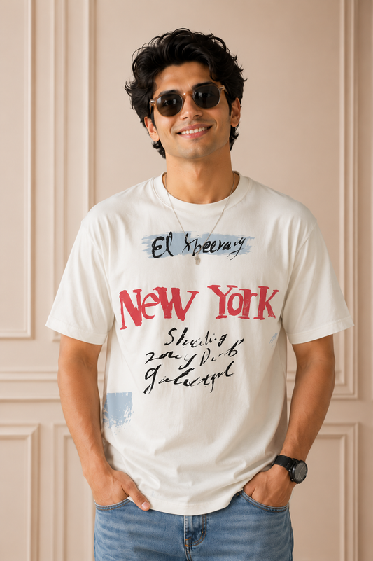 Men's White "NEW YORK" Graphic Printed T-Shirt | Premium Casual Cotton Tee