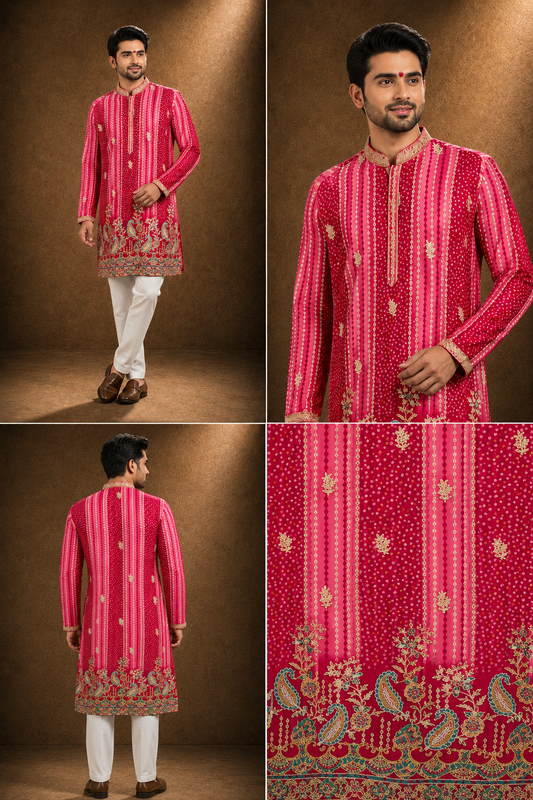 Pink Printed & Embroidered Kurta