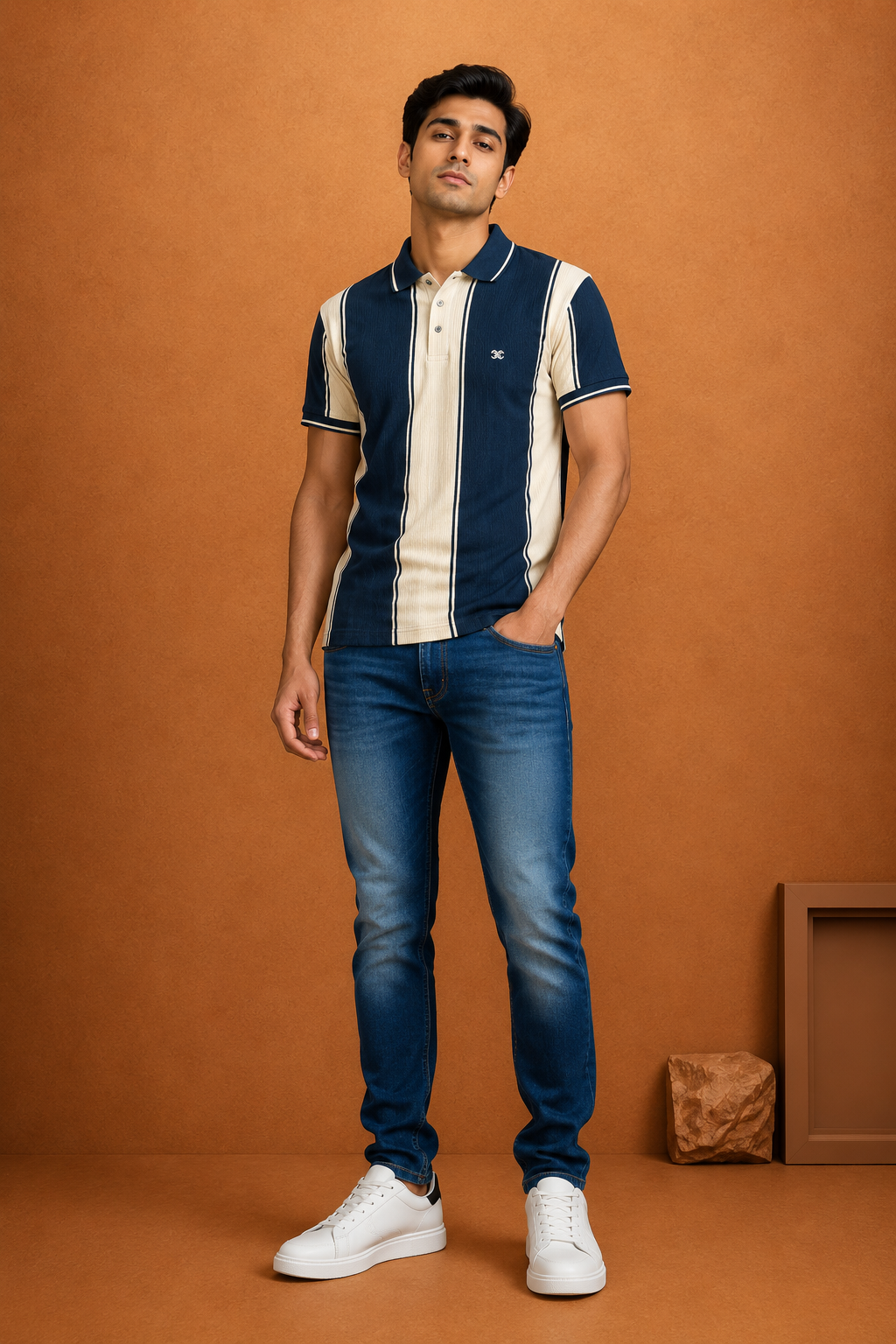Men's  Vertical Stripe Polo T-Shirt